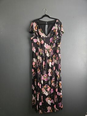 Torrid Black Floral Flutter Sleeve Tiered Maxi Wrap Dress 2X